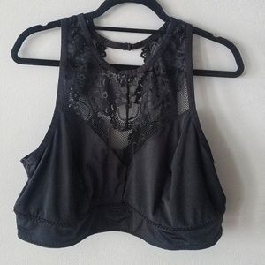 Torrid Black Mesh+Lace High Neck Cutout Bralette